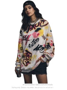 Indie Sleaze Graffiti Sweatshirt Oversized Streetwear Y2K Skate Fit S/M–L